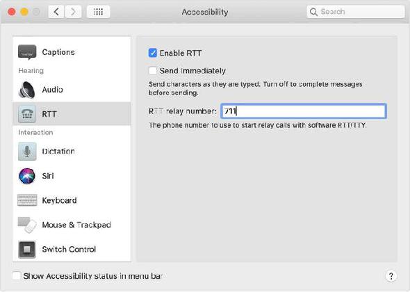Paramètres d'appel RTT sur macOS