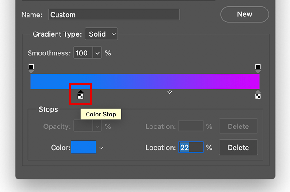 Création d'un dégradé personnalisé dans Photoshop Color Stop