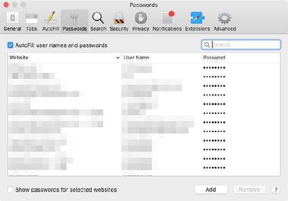 Mots de passe de trousseau iCloud enregistrés dans Safari sur Mac