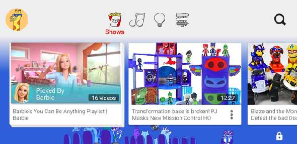 Écran de sélection vidéo Android pour enfants YouTube