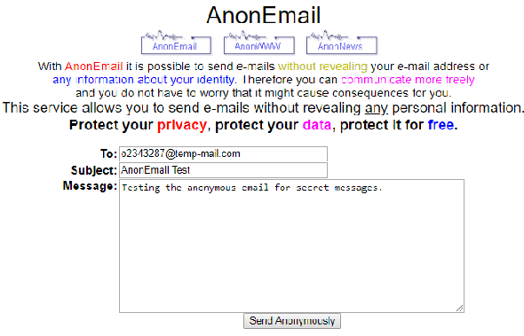 AnonEmail pour envoyer un email anonyme