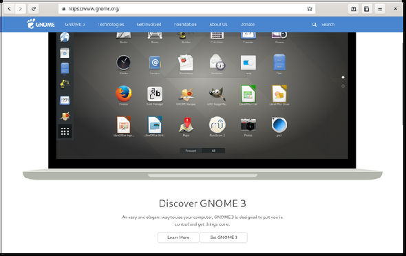 Navigateur Web GNOME affichant la page Web GNOME