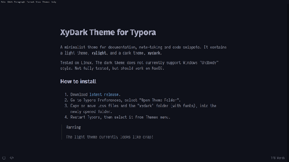 Un thème de Typora sombre.