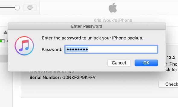 Invite à entrer le mot de passe de sauvegarde iPhone