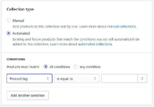 Shopify Collections Types et conditions