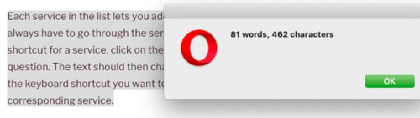 Sortie du service de compteur de mots dans Opera sur macOS
