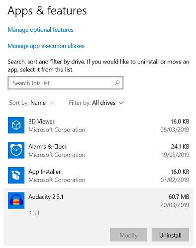 Windows 10 supprimer la liste des applications app paramètres