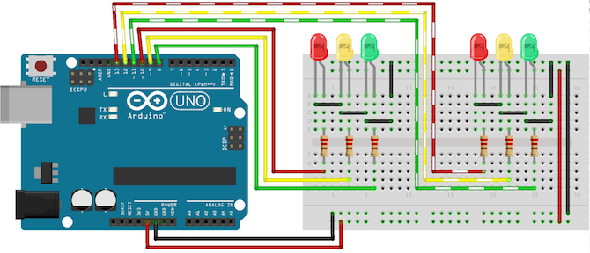 Diagramme de cricuit pour feux de signalisation Arduino avec jonction