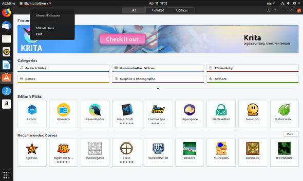 Nouveau menu de l'application GNOME dans Ubuntu 19.04
