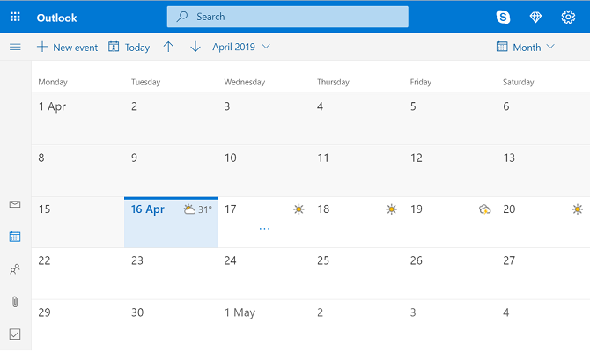 application web du calendrier Outlook