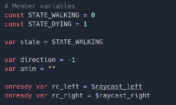 Un exemple de GDScript, Godot's in engine language
