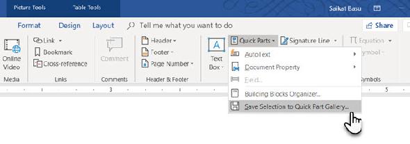 Enregistrer dans la galerie de pièces rapide dans Microsoft Word
