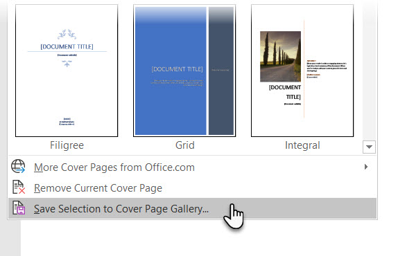 Enregistrer la page de couverture dans Microsoft Word's gallery