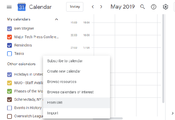 Importer un fichier Google Calendar