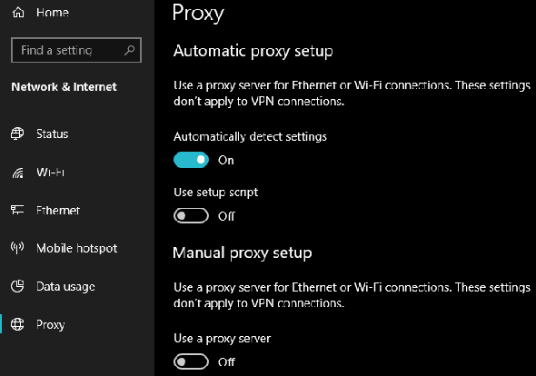 Paramètres de proxy Windows 10