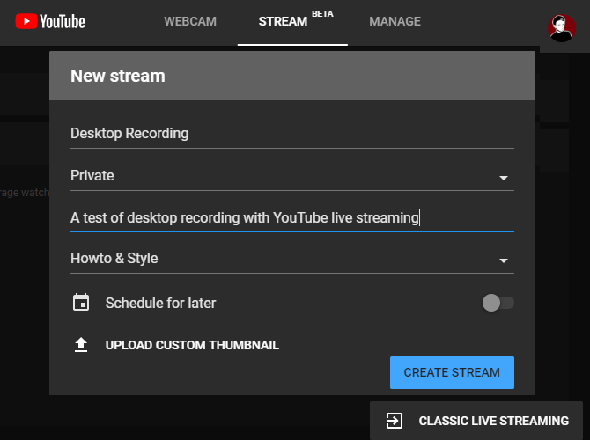 Bouton YouTube Classic Live Streaming