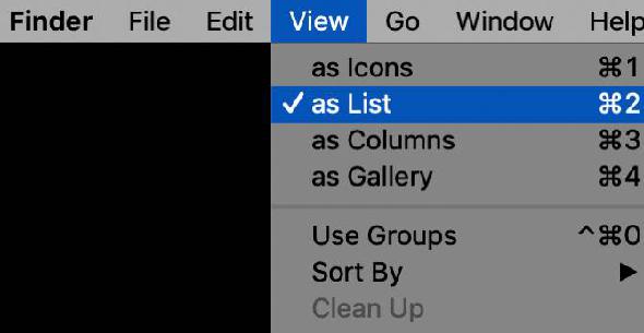 Sélection de la vue en tant que liste pour le Finder macOS