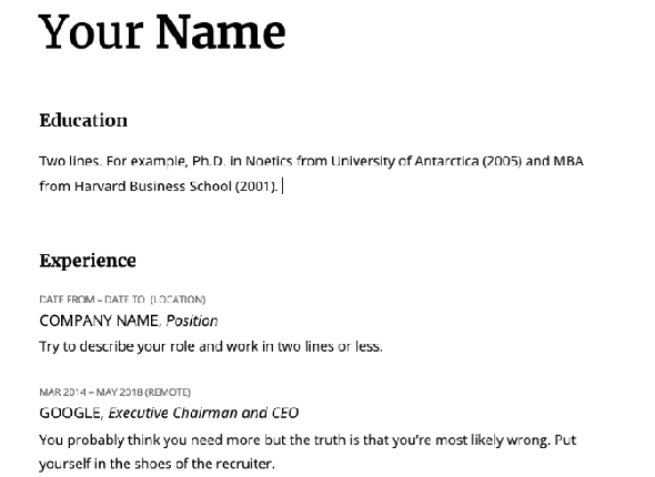 Sérieuse simplicité's CV is the best one-page resume for experienced professionals