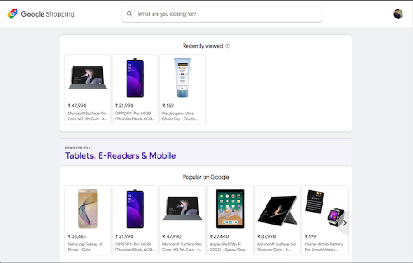 Page d'accueil de Google Shopping