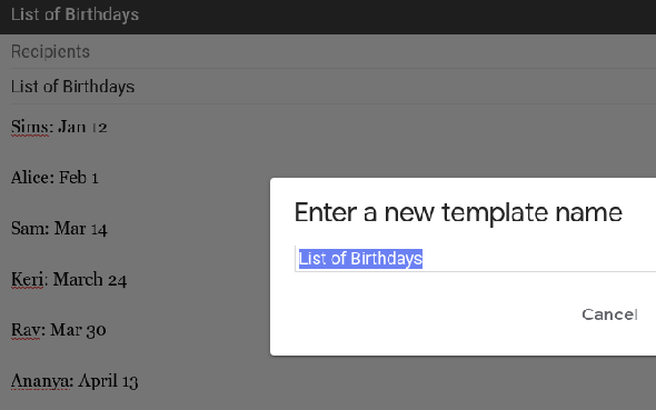 Réponse en boîte pour la liste des anniversaires dans Gmail