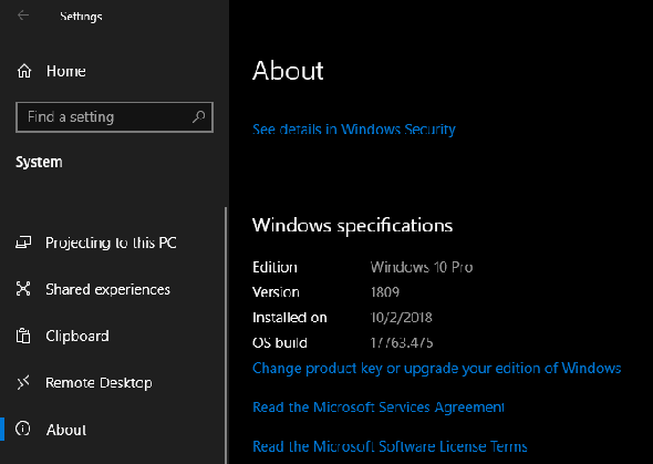 Paramètres de spécification Windows 10