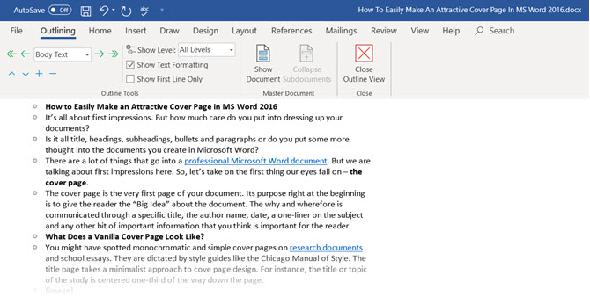 La barre d'outils Contours dans Microsoft Word
