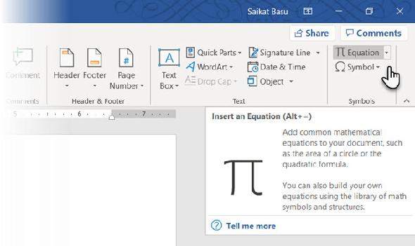 Insérer une nouvelle équation dans Microsoft Word