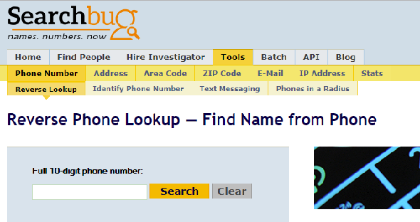 Inverse la recherche de numéro de téléphone en utilisant Searchbug.