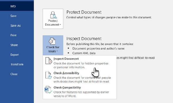 Rechercher les problèmes liés à la fonctionnalité Inspecter les documents dans Microsoft Word
