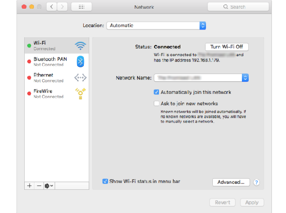 paramètres de réseau sans fil macOS