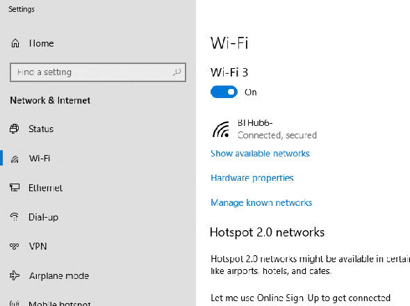 Paramètres Windows 10 Wi Fi
