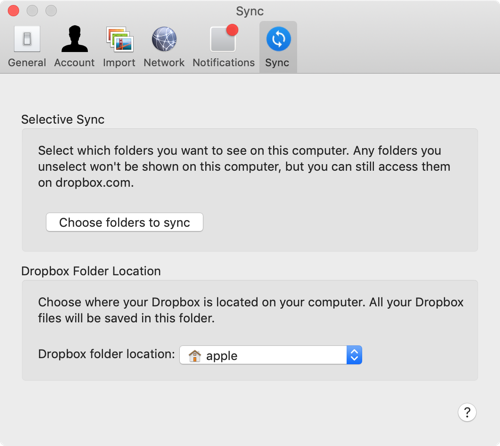 Synchronisation sélective Mac Dropbox
