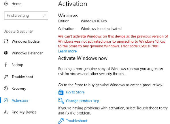 Windows 10 non activé