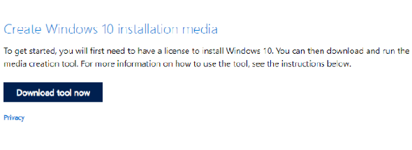 Téléchargez le support d'installation de Windows 10