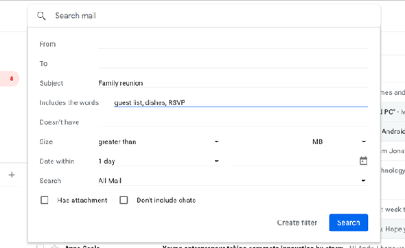 trier le contenu du message gmail