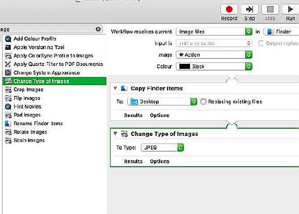 Flux de travail Automator pour créer un bouton d'action rapide permettant de convertir des images au format JPG