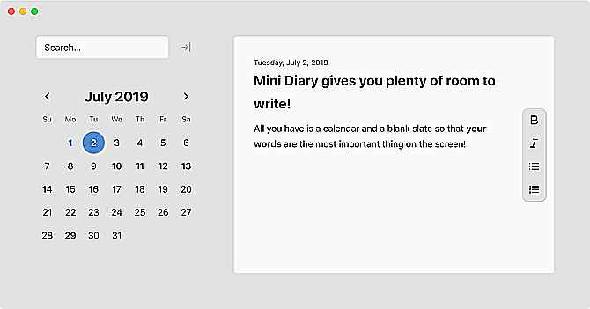 Entrée de journal Mini Diary sur Mac