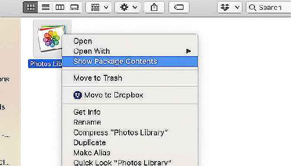 Affichage du contenu de la bibliothèque de photos macOS