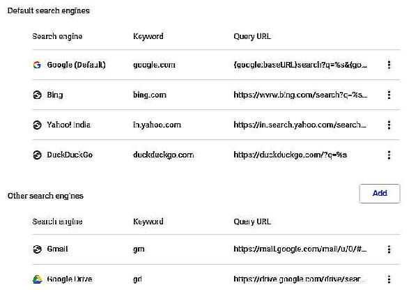 Gérer l'écran des moteurs de recherche dans les paramètres de Chrome