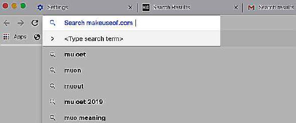 Recherche dans la barre d'adresse de MakeUseOf à partir de Chrome avec un moteur de recherche personnalisé
