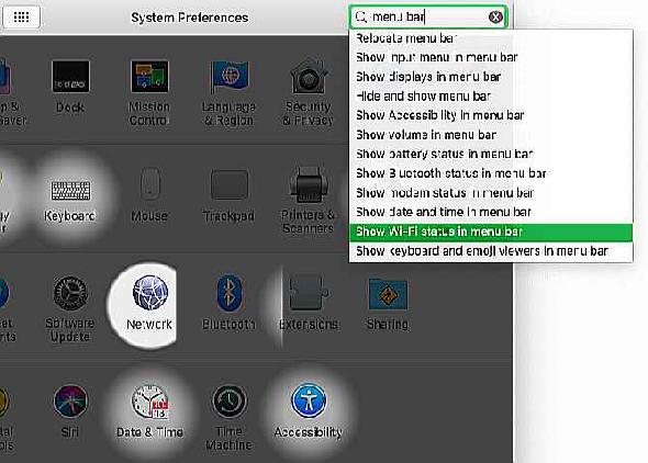 paramètre macOS pour afficher l'icône d'état Wi Fi dans la barre de menus