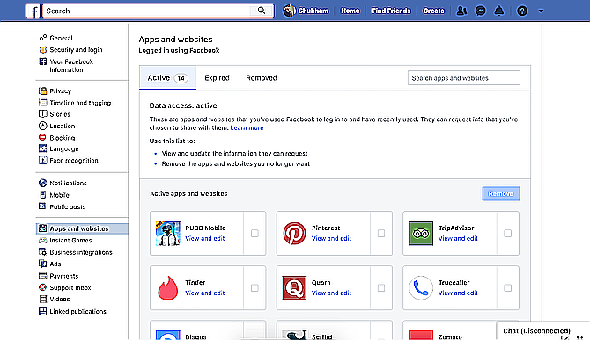 Paramètres d'accès aux applications tierces Facebook