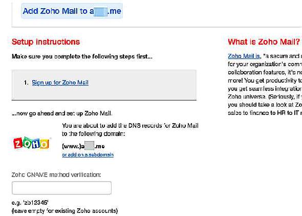 installer Zoho Mail en un clic dans iwantmyname.com