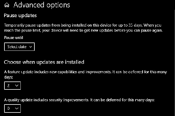 Windows 10 Différer les mises à jour des fonctionnalités