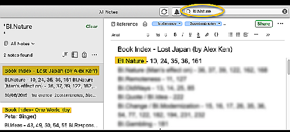 Recherche index de livre evernote