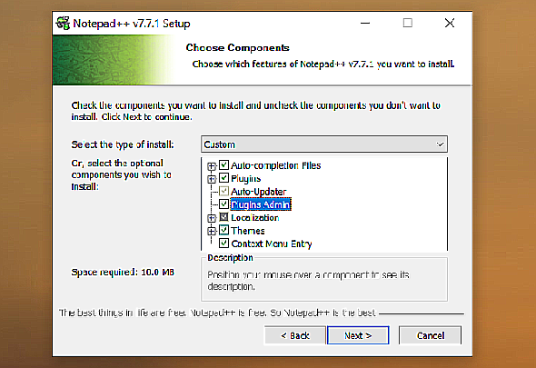 sélectionnez l'option des administrateurs de plug-in lors de l'installation de Notepad ++