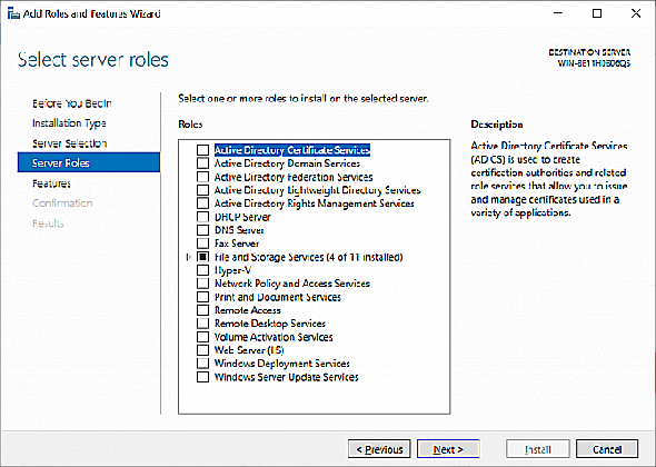 Sélection du rôle Windows Server