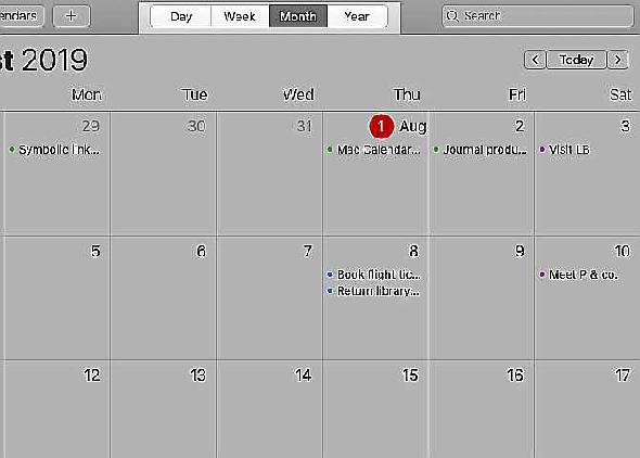 Vue mensuelle dans le calendrier Apple sur Mac