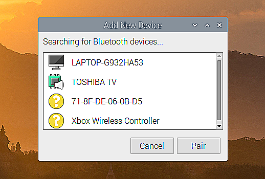 Menu de sélection Bluetooth Raspberry Pi Bluetooth