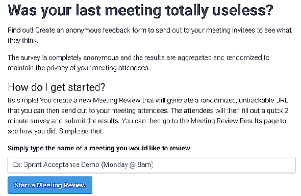 Inutile Meetings propose aux employés un formulaire de retour anonyme pour les informer de ce qu'ils pensent des réunions d'équipe.